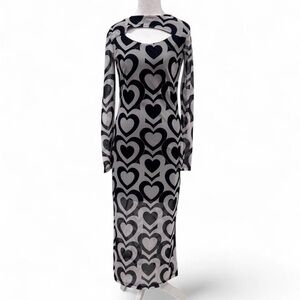 Violet Romance Black And White Heart Mesh Bodycon Long sleeve Dress Women’s S
